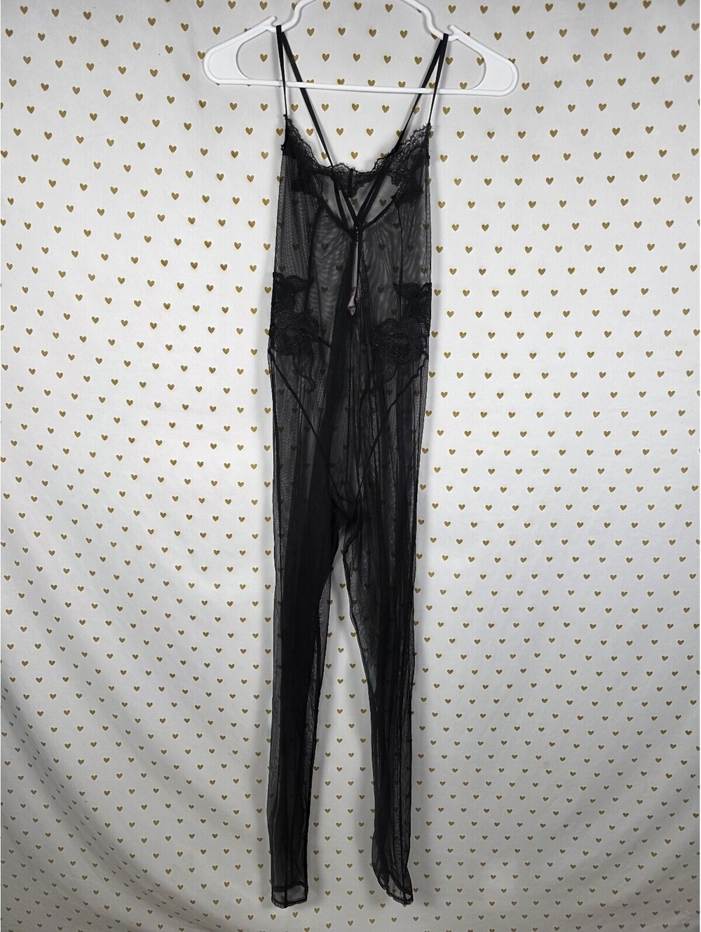 Victoria's Secret Very Sexy Black Sheer Lace Catsuit Jumpsuit S Rose